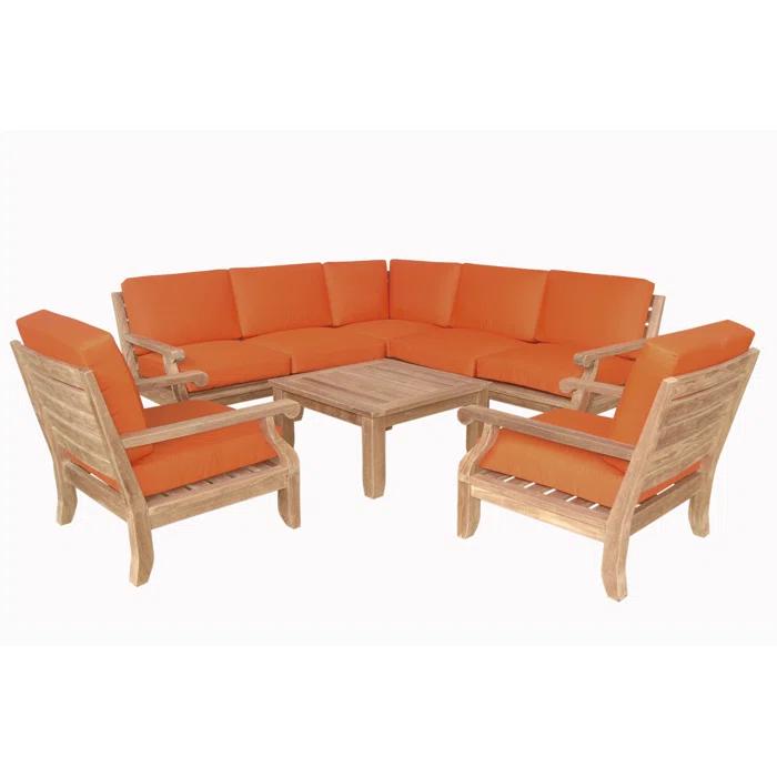 Riviera 8-Piece Teak Outdoor Conversation Set with Gray Cushions