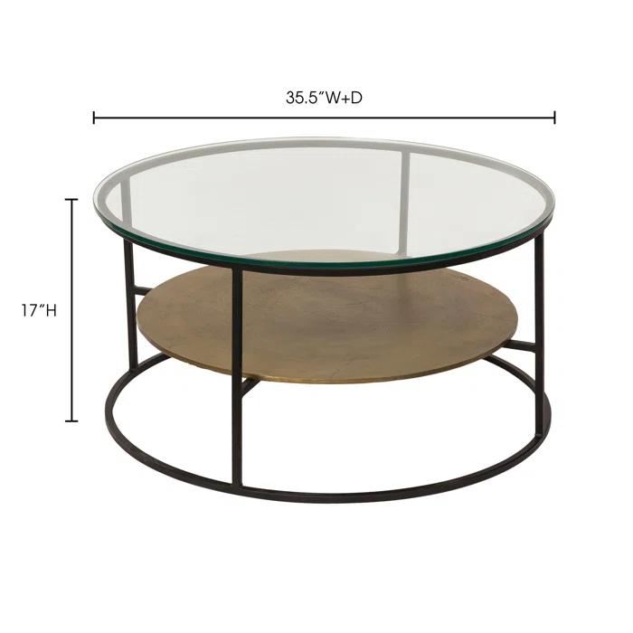 Callie Round Beige & Black Metal Coffee Table with Glass Top