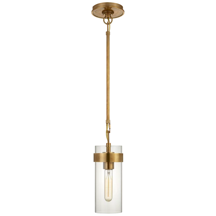 Presidio Sleek Industrial 15.75" Pendant Light in Hand-Rubbed Antique Brass with Clear Glass
