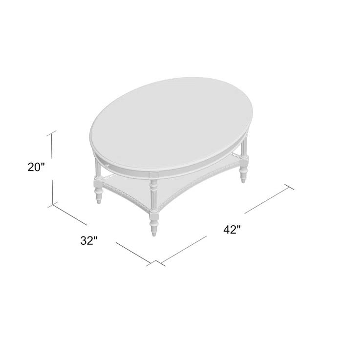 Oval Mahogany Wood Coffee Table with Storage and Brass Handles