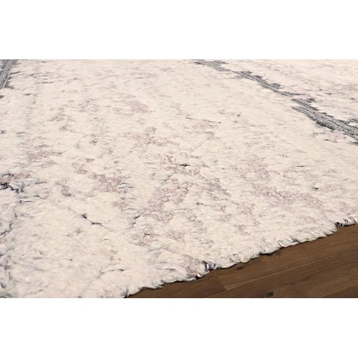 Ivory and Gray Hand-Knotted Wool Geometric Area Rug