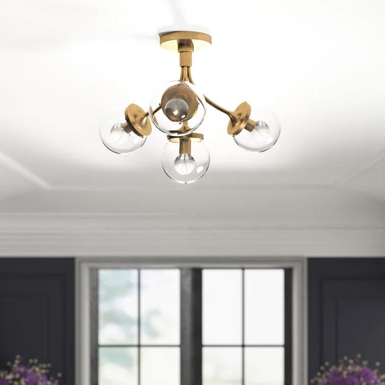 Prescott Polished Nickel 18" Globe Semi Flush Mount with White Glass