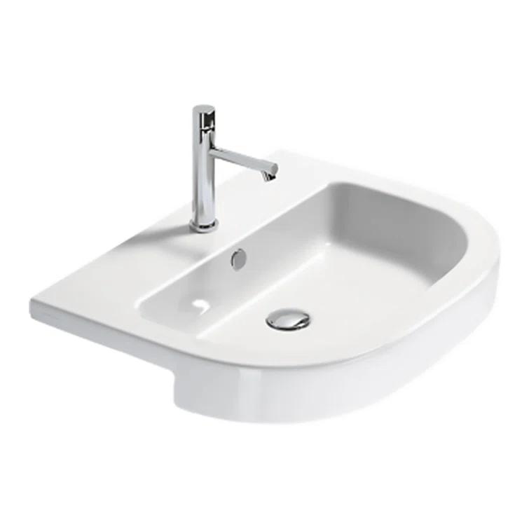 Catalano Zero 18.11'' White Fireclay U-Shaped Bathroom Sink with Overflow