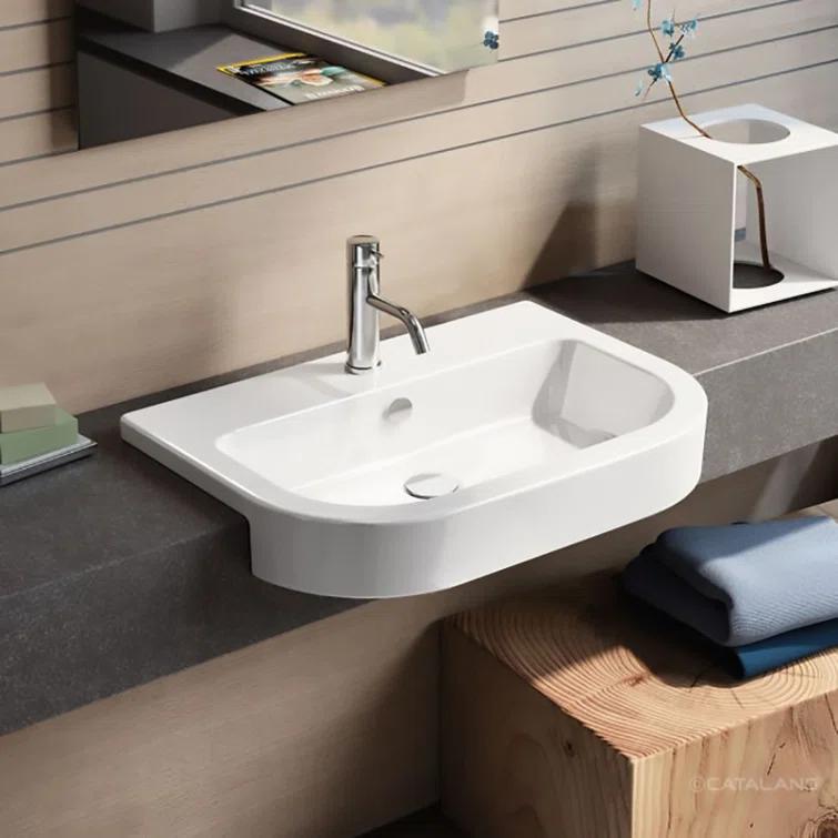Catalano Zero 18.11'' White Fireclay U-Shaped Bathroom Sink with Overflow