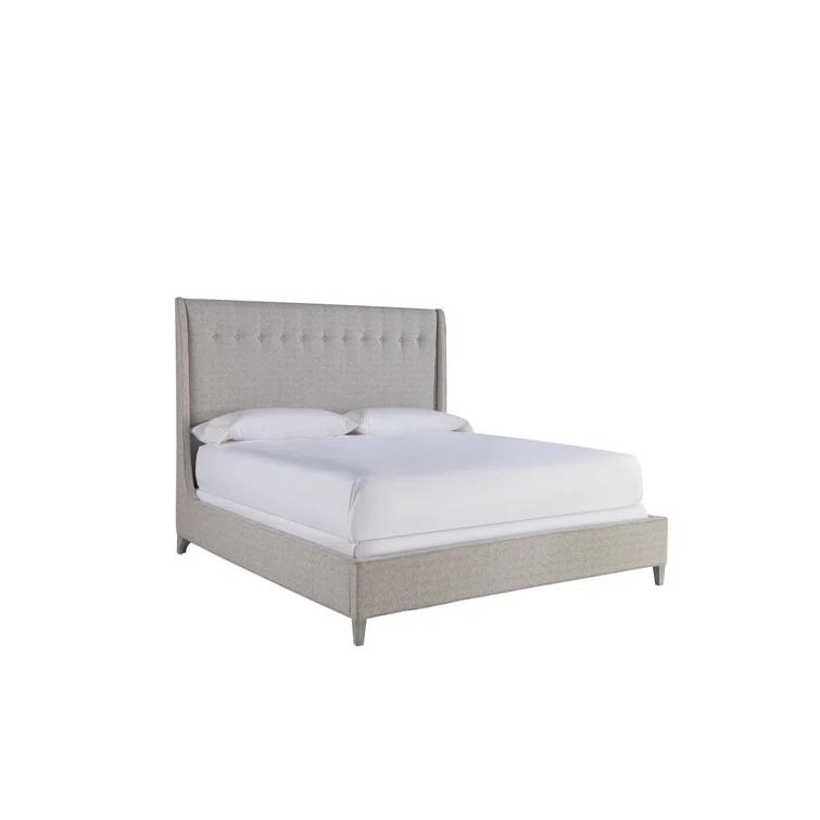 Beige King Upholstered Panel Bed with Tufted Headboard