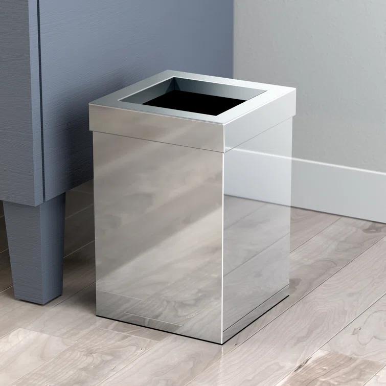 Elevate Stainless Steel 3-Gallon Wastebasket with Open Removable Lid |SquareOpen Top Trash Can with Padded Base