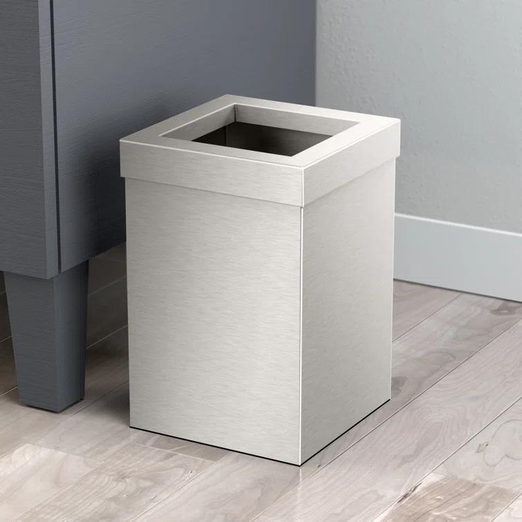 Elevate Stainless Steel 3-Gallon Wastebasket with Open Removable Lid |SquareOpen Top Trash Can with Padded Base