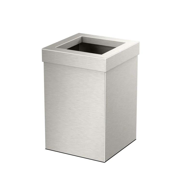 Elevate Stainless Steel 3-Gallon Wastebasket with Open Removable Lid |SquareOpen Top Trash Can with Padded Base