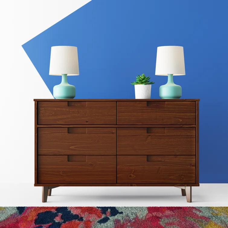 Yarber 6 Drawer Solid Wood Double Dresser