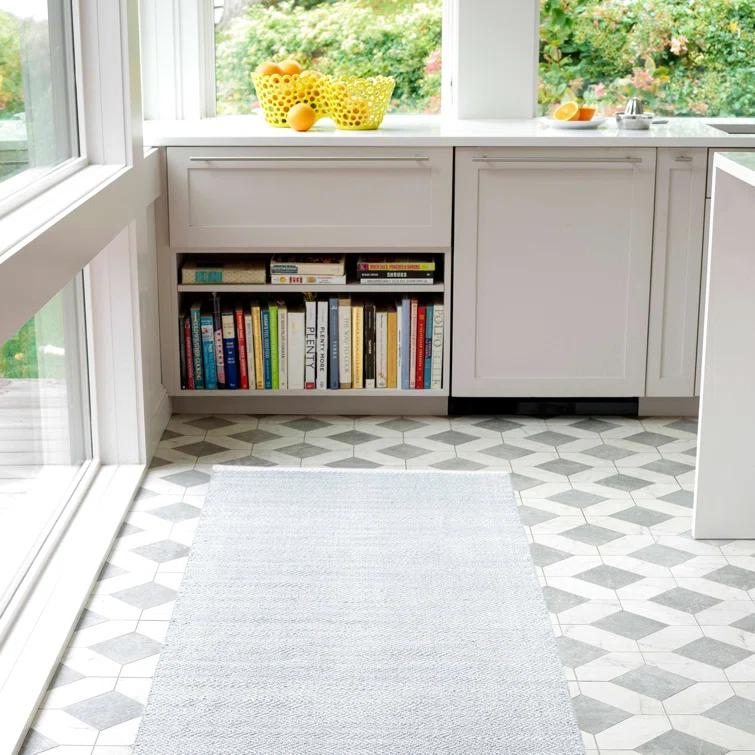 Herringbone Swedish Blue Handwoven Cotton Rug