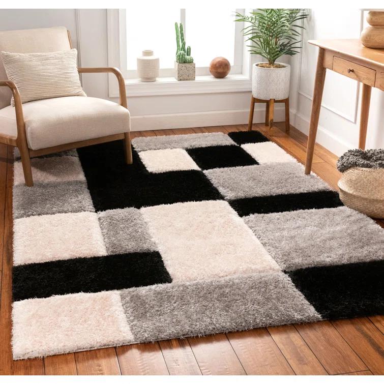 Cobina Geometric Shag Black/Gray Area Rug
