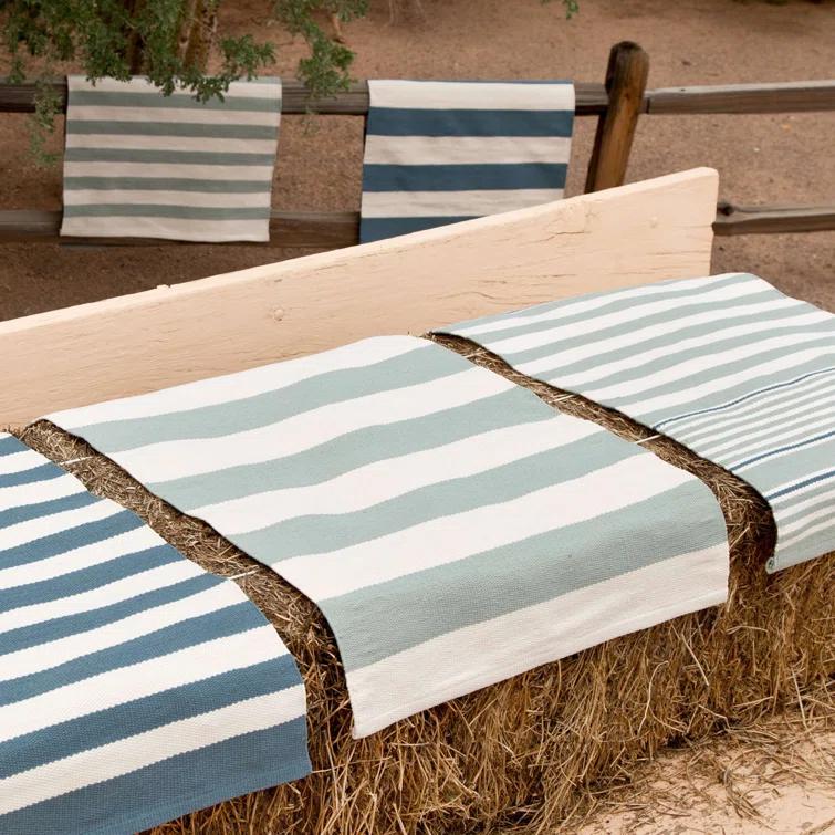 Catamaran Stripe Light Blue/Ivory Handwoven Indoor/Outdoor Rug