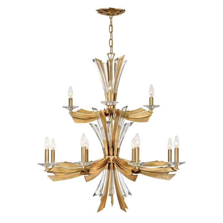 Fredrick Ramond Vida 34" Twelve-Light Two-Tier Candle Chandelier w/ Crystal Accents