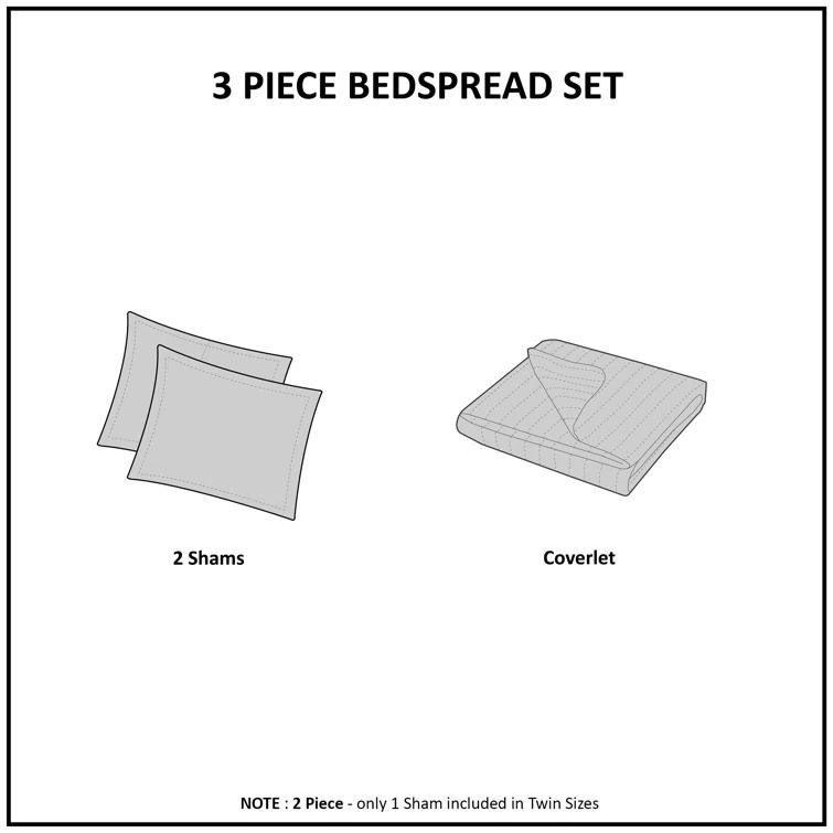 Madison Park Quebec 3 Piece Split Corner Pleated Quilted Bedspread