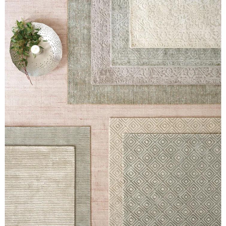 Cut Stripe Ocean Hand Knotted Viscose/Wool Rug