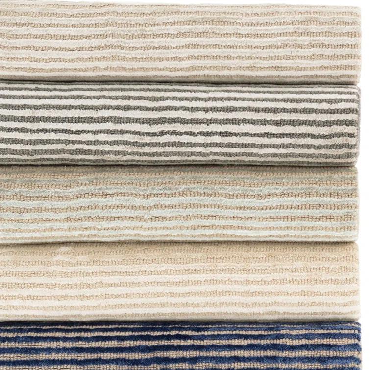 Cut Stripe Ivory Hand Knotted Viscose/Wool Rug