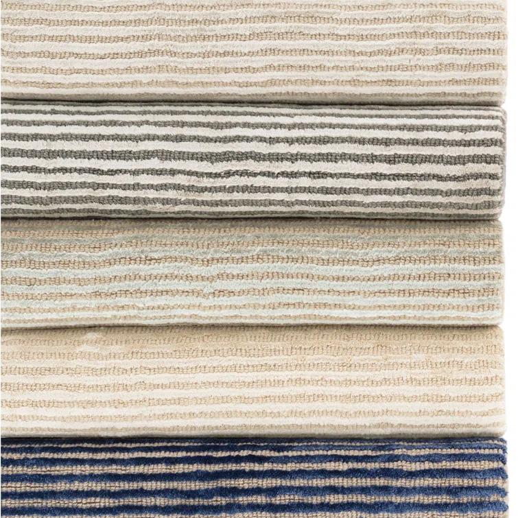 Cut Stripe Ocean Hand Knotted Viscose/Wool Rug
