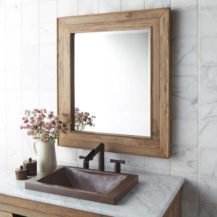 Vintner's Rustic Beveled Oak Bathroom Mirror