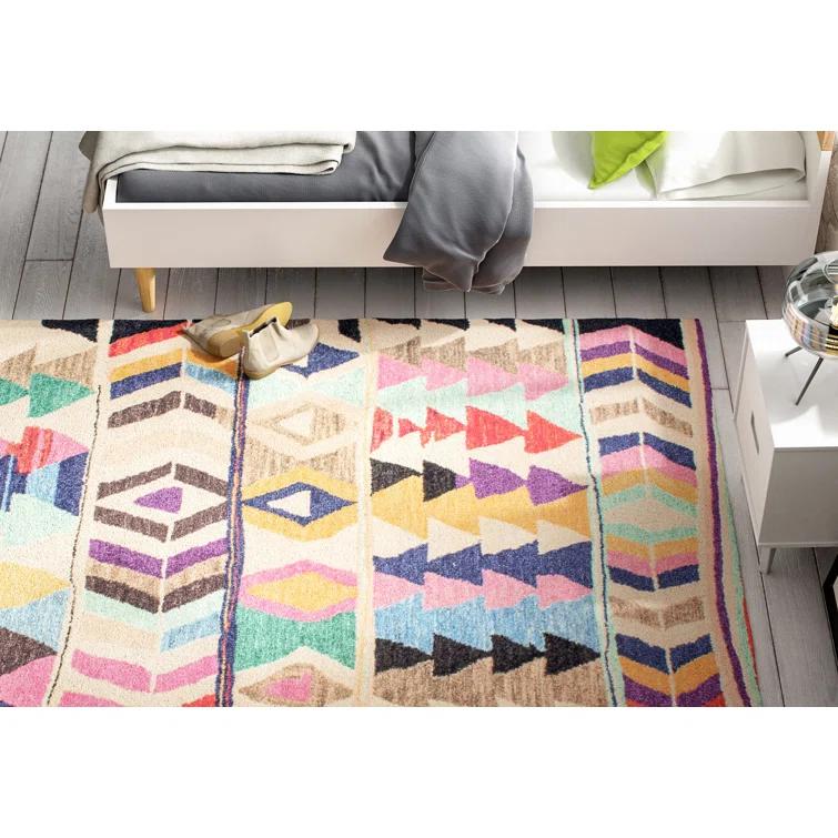Leiarna Geometric Wool Runner Rug for Living Room Bedroom Dining Room Entryway Hallway Kitchen, Multicolor/Black