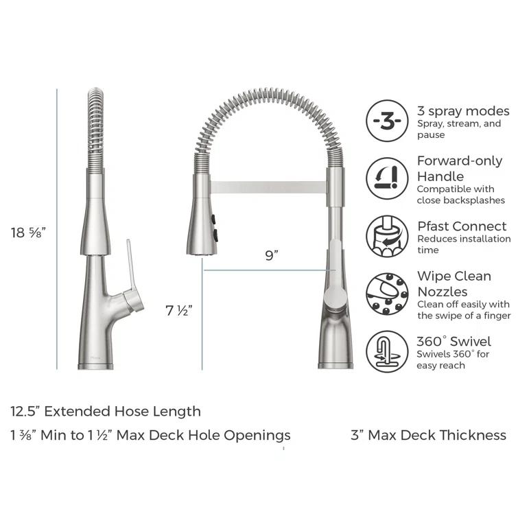 Pfister LG529NECS Neera Culinary Look Pull Down Single Handle Kitchen Faucet