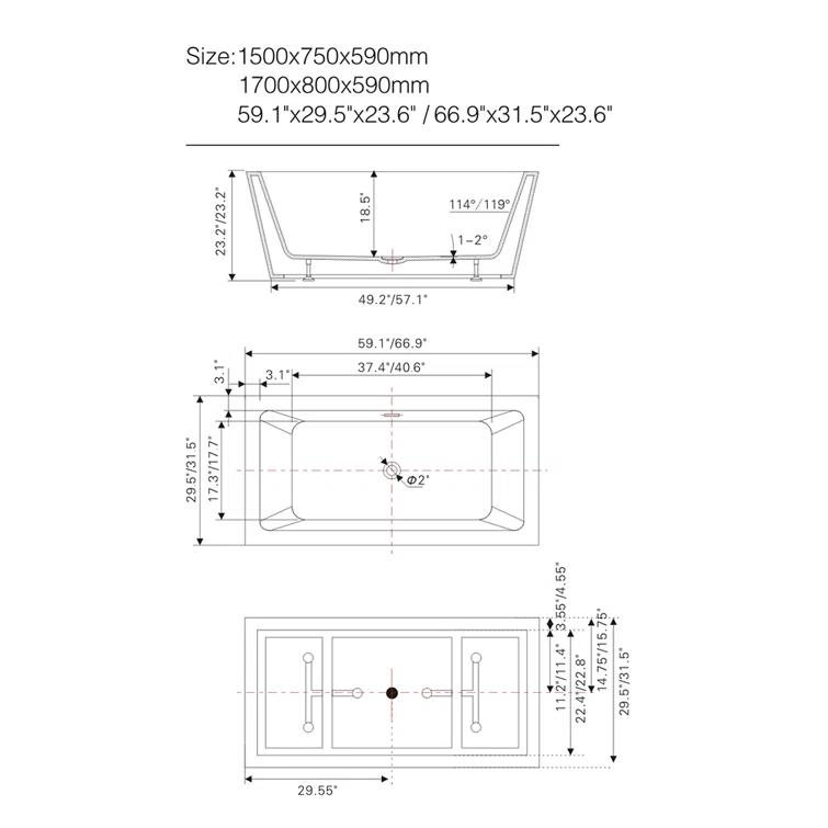 Elena 59" x 30" Freestanding Soaking Acrylic Bathtub