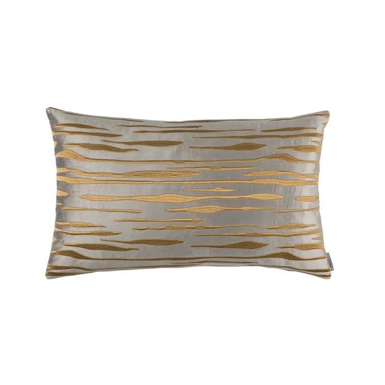 Pewter and Gold Velvet Embroidered Rectangular Lumbar Pillow