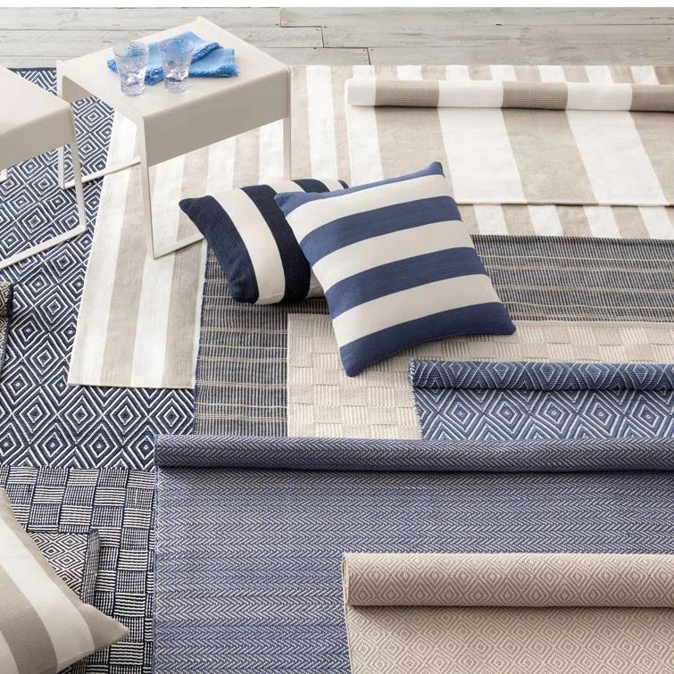 Herringbone Denim/Ivory Handwoven Indoor/Outdoor Rug
