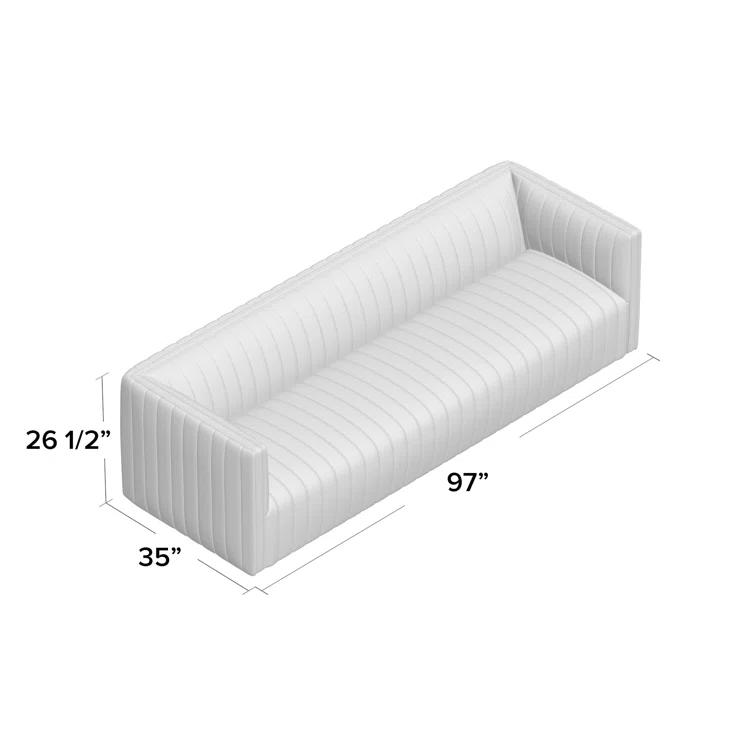 Orly Natural Gray Tufted Leather Stationary Sofa