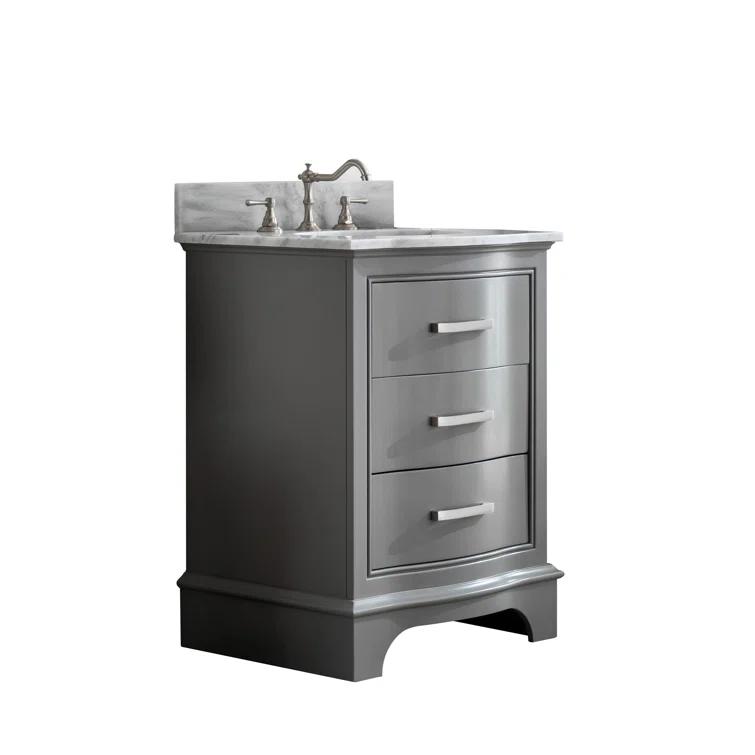 Monroe 24 in. W x 22 in. D Bath Vanity in Gray with Natural Marble Vanity Top in Carrara White with White Sink