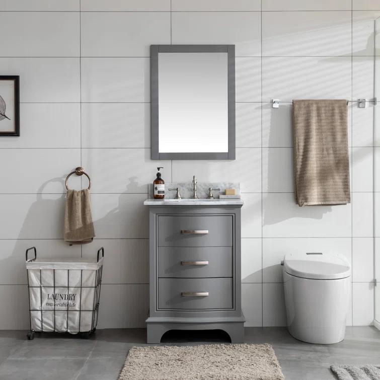 Monroe 24 in. W x 22 in. D Bath Vanity in Gray with Natural Marble Vanity Top in Carrara White with White Sink