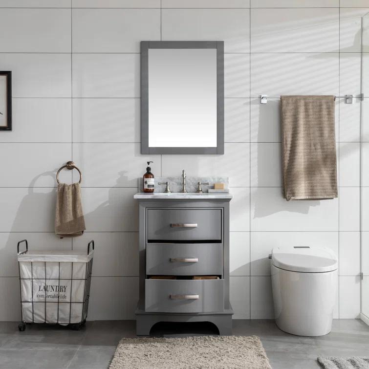 Monroe 24 in. W x 22 in. D Bath Vanity in Gray with Natural Marble Vanity Top in Carrara White with White Sink