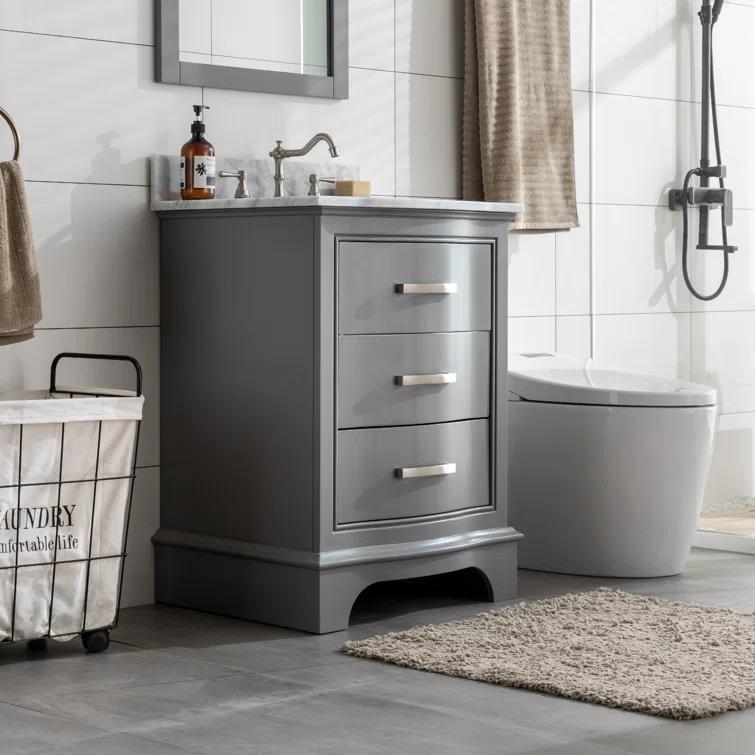 Monroe 24 in. W x 22 in. D Bath Vanity in Gray with Natural Marble Vanity Top in Carrara White with White Sink