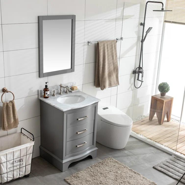 Monroe 24 in. W x 22 in. D Bath Vanity in Gray with Natural Marble Vanity Top in Carrara White with White Sink