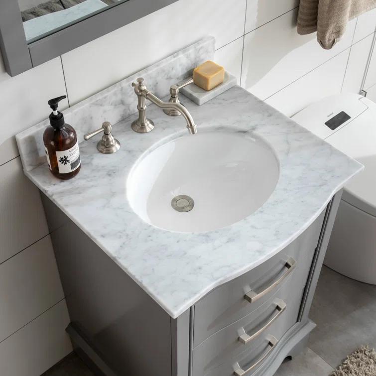 Monroe 24 in. W x 22 in. D Bath Vanity in Gray with Natural Marble Vanity Top in Carrara White with White Sink