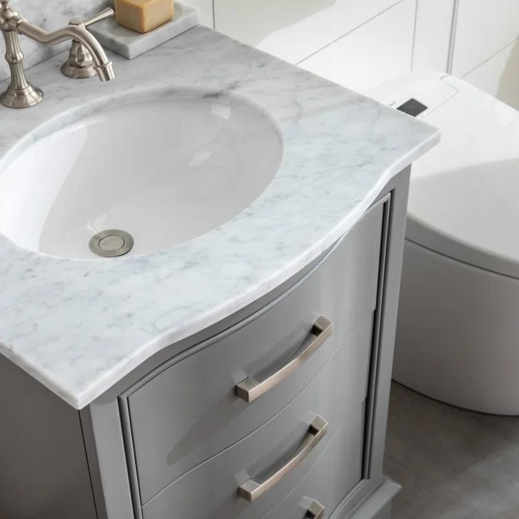 Monroe 24 in. W x 22 in. D Bath Vanity in Gray with Natural Marble Vanity Top in Carrara White with White Sink