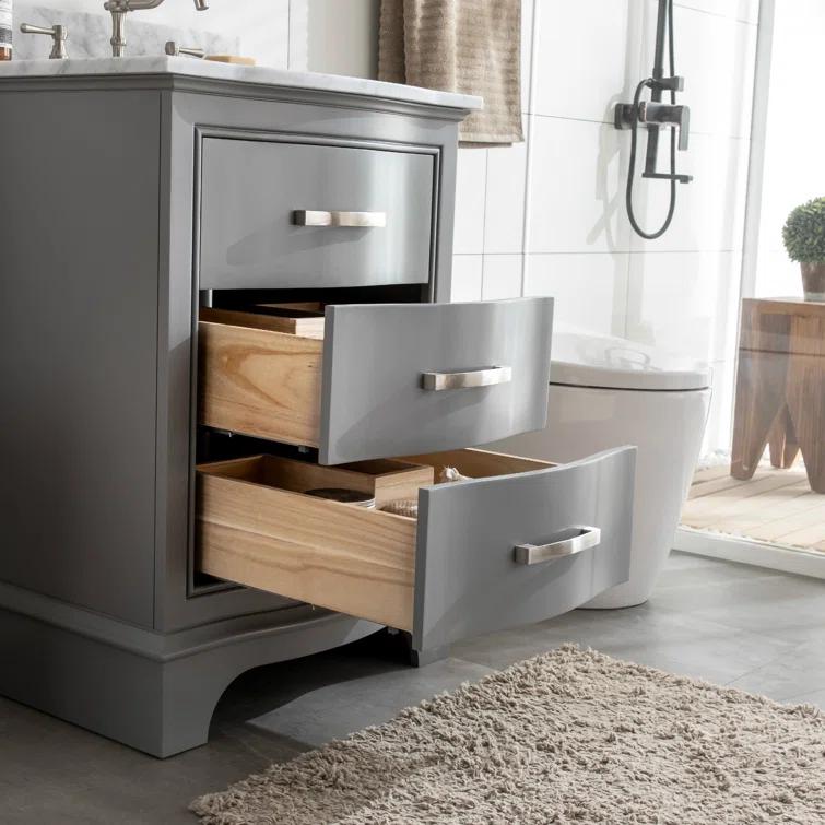 Monroe 24 in. W x 22 in. D Bath Vanity in Gray with Natural Marble Vanity Top in Carrara White with White Sink