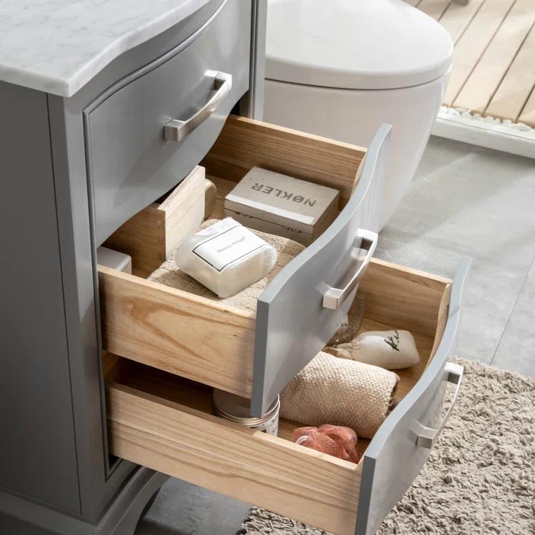 Monroe 24 in. W x 22 in. D Bath Vanity in Gray with Natural Marble Vanity Top in Carrara White with White Sink