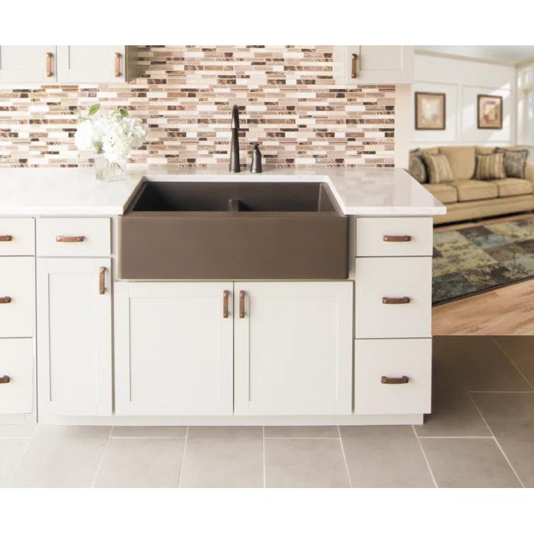 Karran Karran Quartz 34'' X 21-1/4'' 50/50 Double Bowl Farmhouse/Apron Front Kitchen Sink Kit QA-750-BR-PK1
