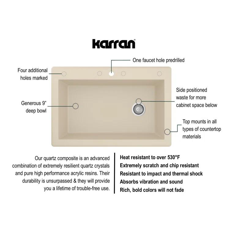 Karran Karran Drop-in Quartz Composite 33'' X 22'' 1-Hole Single Bowl Kitchen Sink QT-670-BI