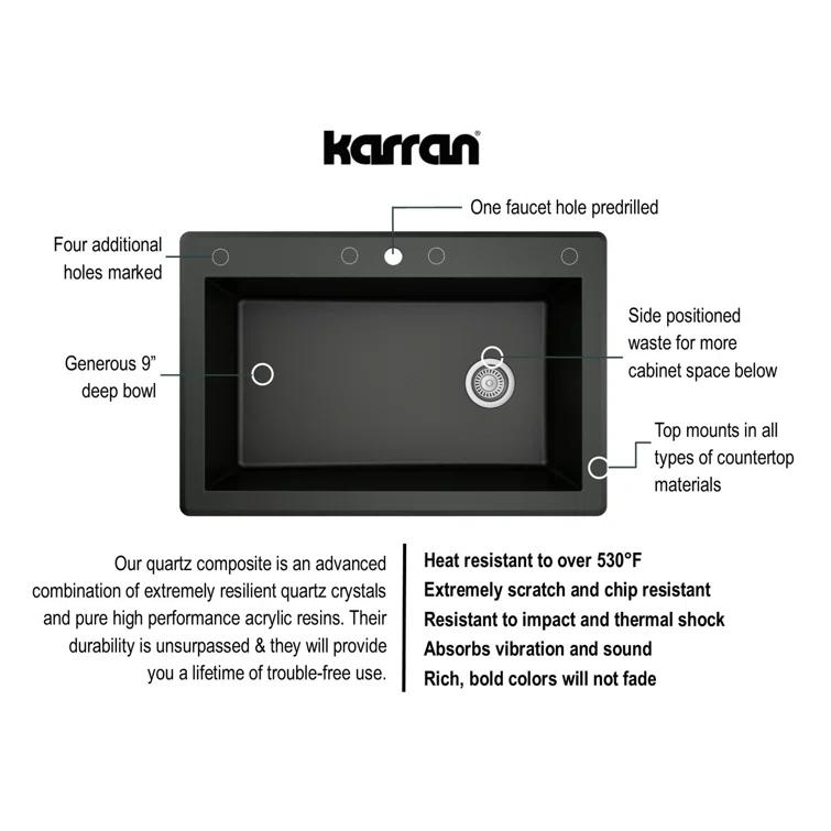 Karran Drop-in Quartz Composite 33'' X 22'' 1-Hole Single Bowl Kitchen Sink