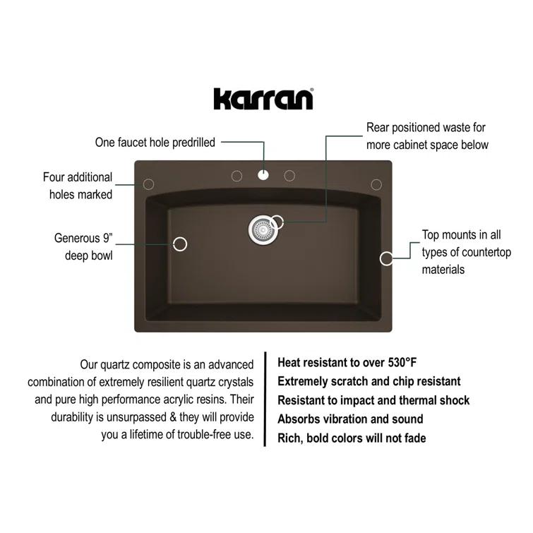 Karran Drop-in Quartz Composite 33'' X 22'' 1-Hole Single Bowl Kitchen Sink