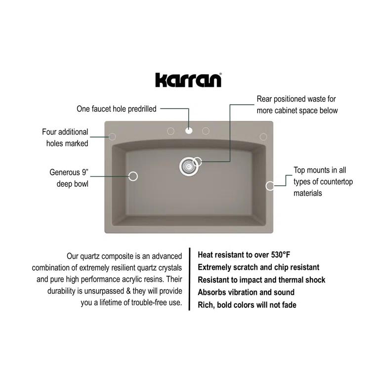 Karran Karran Drop-in Quartz Composite 33'' X 22'' 1-Hole Single Bowl Kitchen Sink QT-712-CN