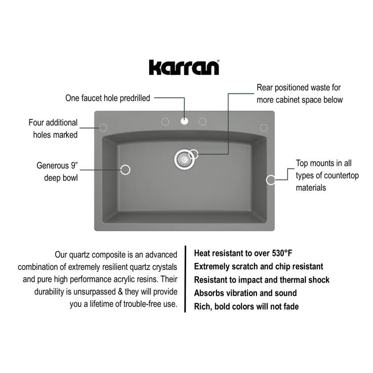 Karran Drop-in Quartz Composite 33'' X 22'' 1-Hole Single Bowl Kitchen Sink