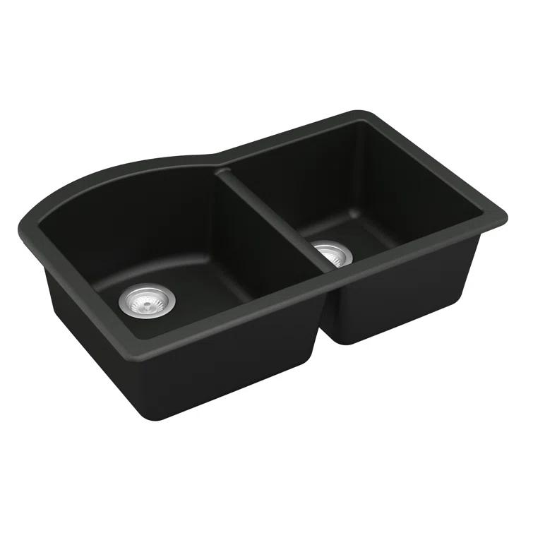 Karran Undermount Quartz Composite 32'' X 21'' 60/40 Double Bowl Kitchen Sink