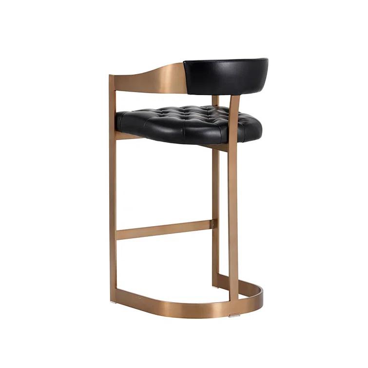 Beaumont 26" Cantina Black Leather Bar Stool with Antique Brass Base
