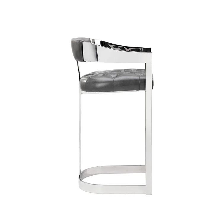 Cantina Magnetite Gray Leather and Stainless Steel Bar Stool