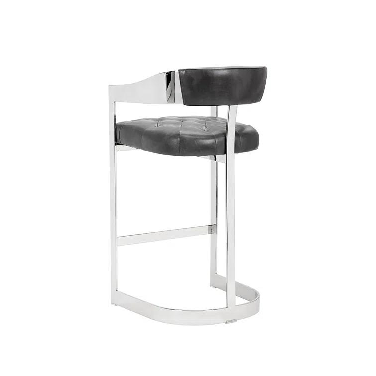 Cantina Magnetite Gray Leather and Stainless Steel Bar Stool