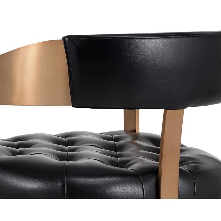 26" Antique Brass and Black Leather Counter Stool
