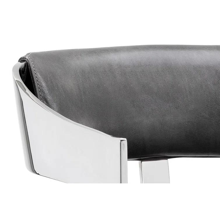Cantina Magnetite Gray Leather and Stainless Steel Bar Stool