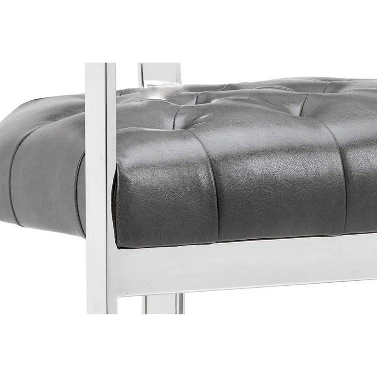 Cantina Magnetite Gray Leather and Stainless Steel Bar Stool